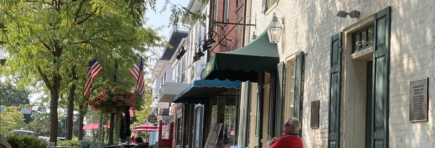 Sidewalk view of downtown Worthington, Ohio